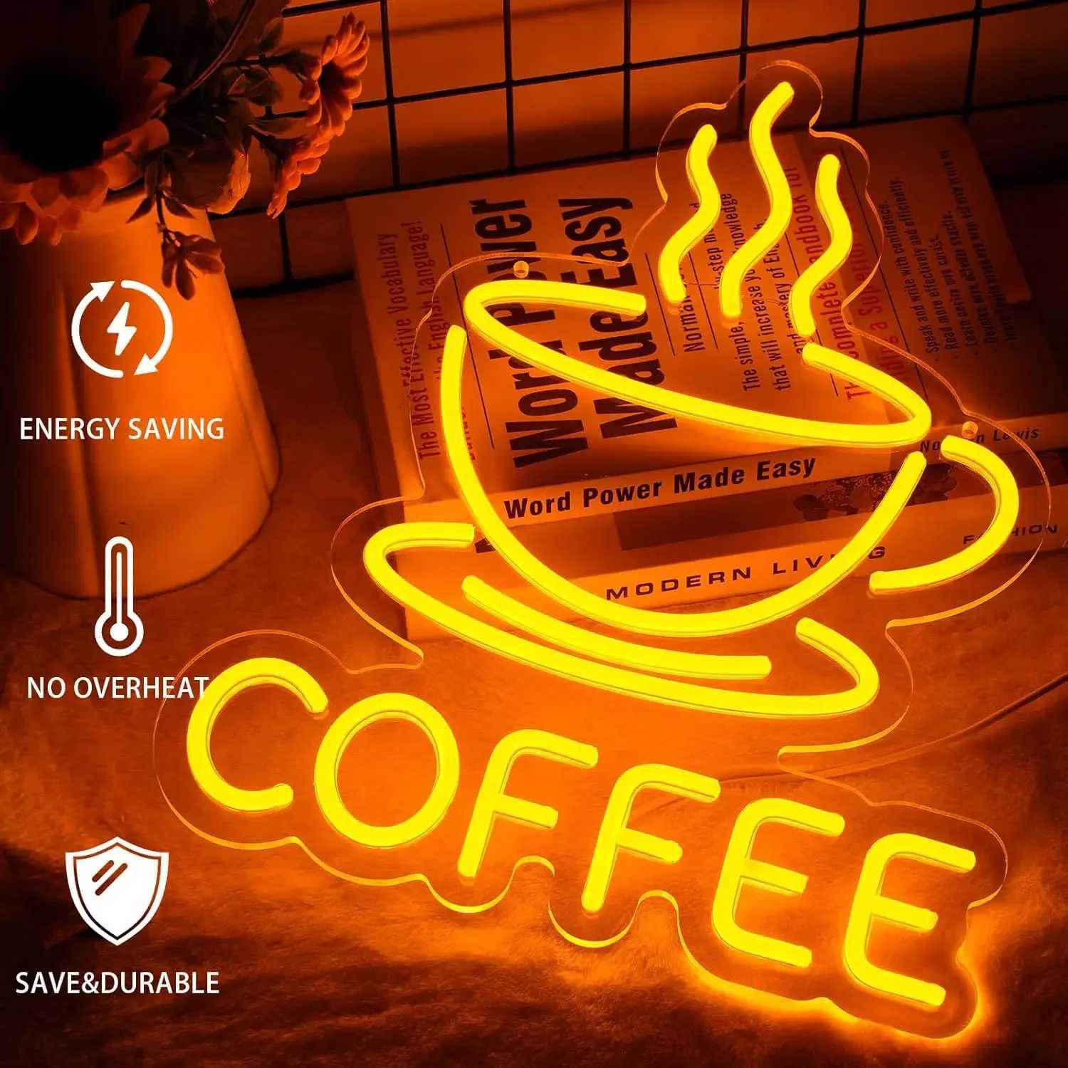Coffee Neon Sign LED Neon Light Sign USB Powered Adjustable Brightness Night Light Station Decor Coffee Lovers Birthday Gift W250526