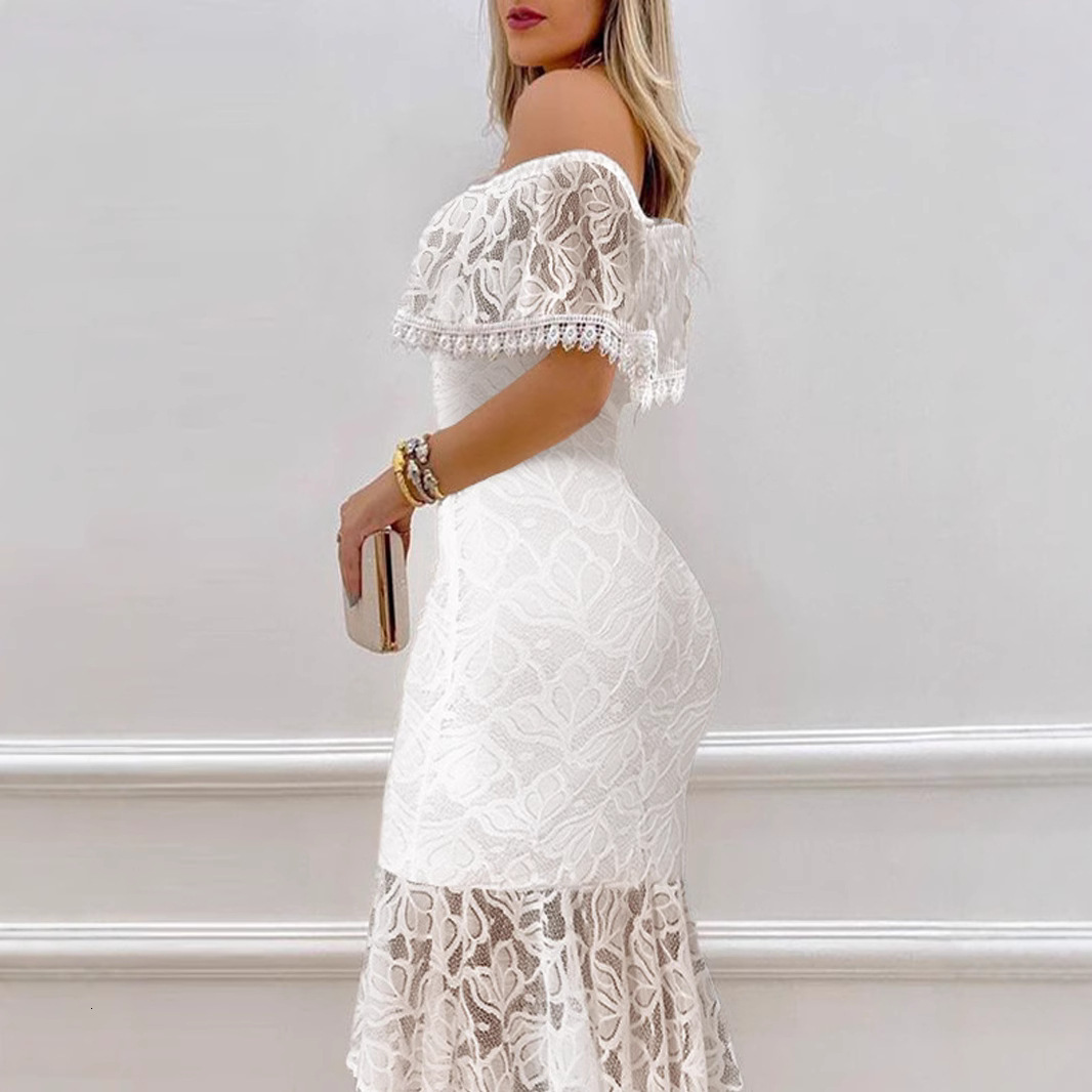Off shoulder lace wrap buttocks sexy banquet dress new dress