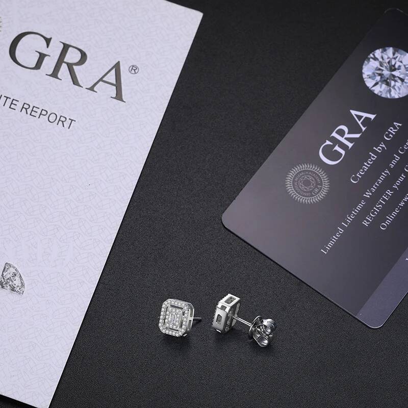Square Moissanite Dia Ear Stud Earring D VVS For Women Men Solid Sterling Sier Sparkling Wedding Birthday Jewelry 2023