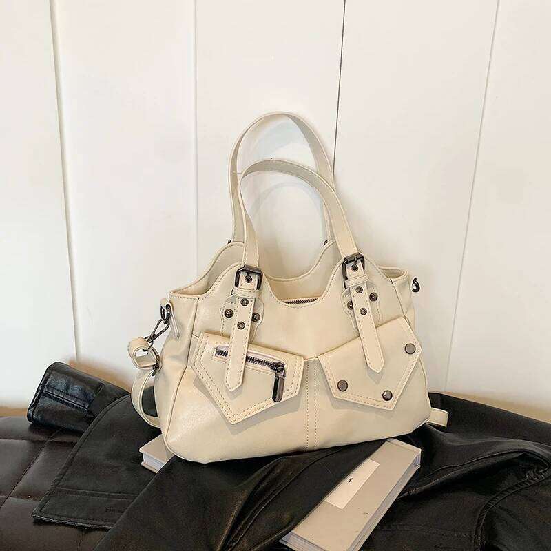 Women PU Fashion Shoulder Large Capacity Vintage Adjustable Strap Slouchy Tote Handbag Multi-pockets Chic Hobo Bag