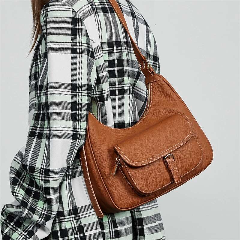 Toptrends Genuine Leather Underarm Shoulder Bags For Women Designer Crossbody Hobos Office Tote Ladies Handbags bag