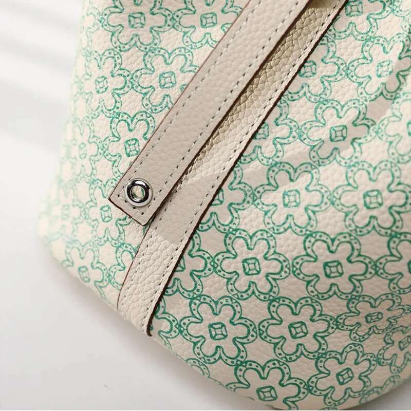 Head layer cowhide flower bucket genuine leather printed women s handbag vegetable basket bag
