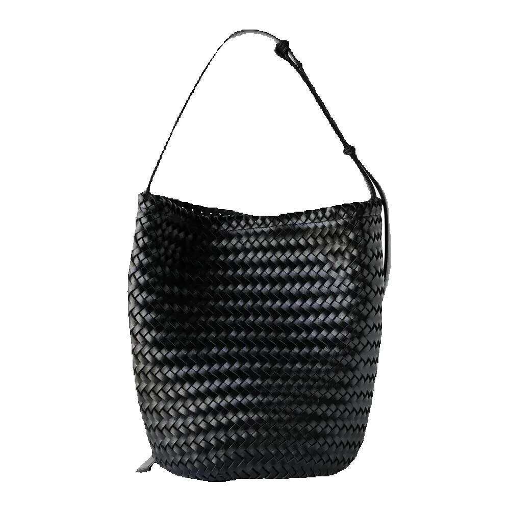 Designer Luxury Designer Luxury Hand-Woven 2025 New French Vintage Vacation Beach PU Leather Large Capacity Women's One-Shoulder Crossbody Bucket
