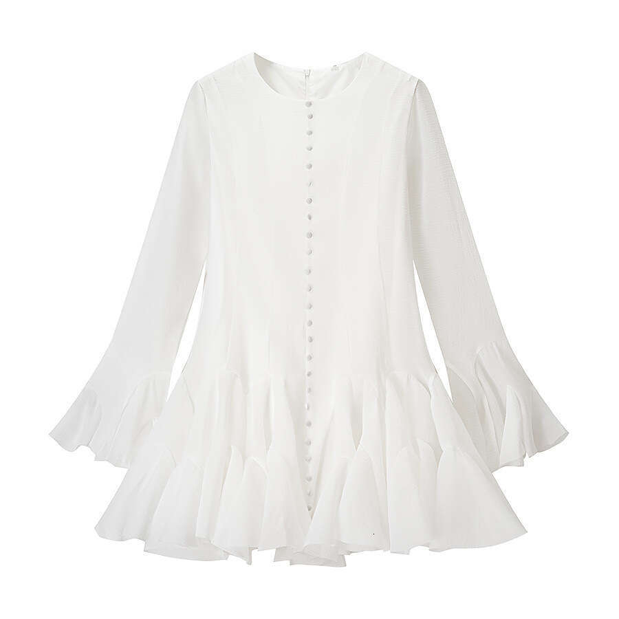 Backless Sexy Dress UC ZA Women S Fashion Niche Design Round Neck Flare Sleeve Elegant Waist Dress Sexy Flowy Dresses