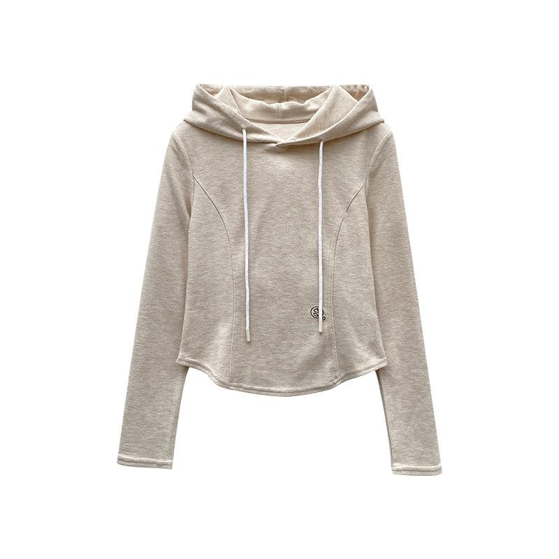 LL21008 Autumn and winter Korean style casual solid color hooded sweatshirt for women slim and versatile short top