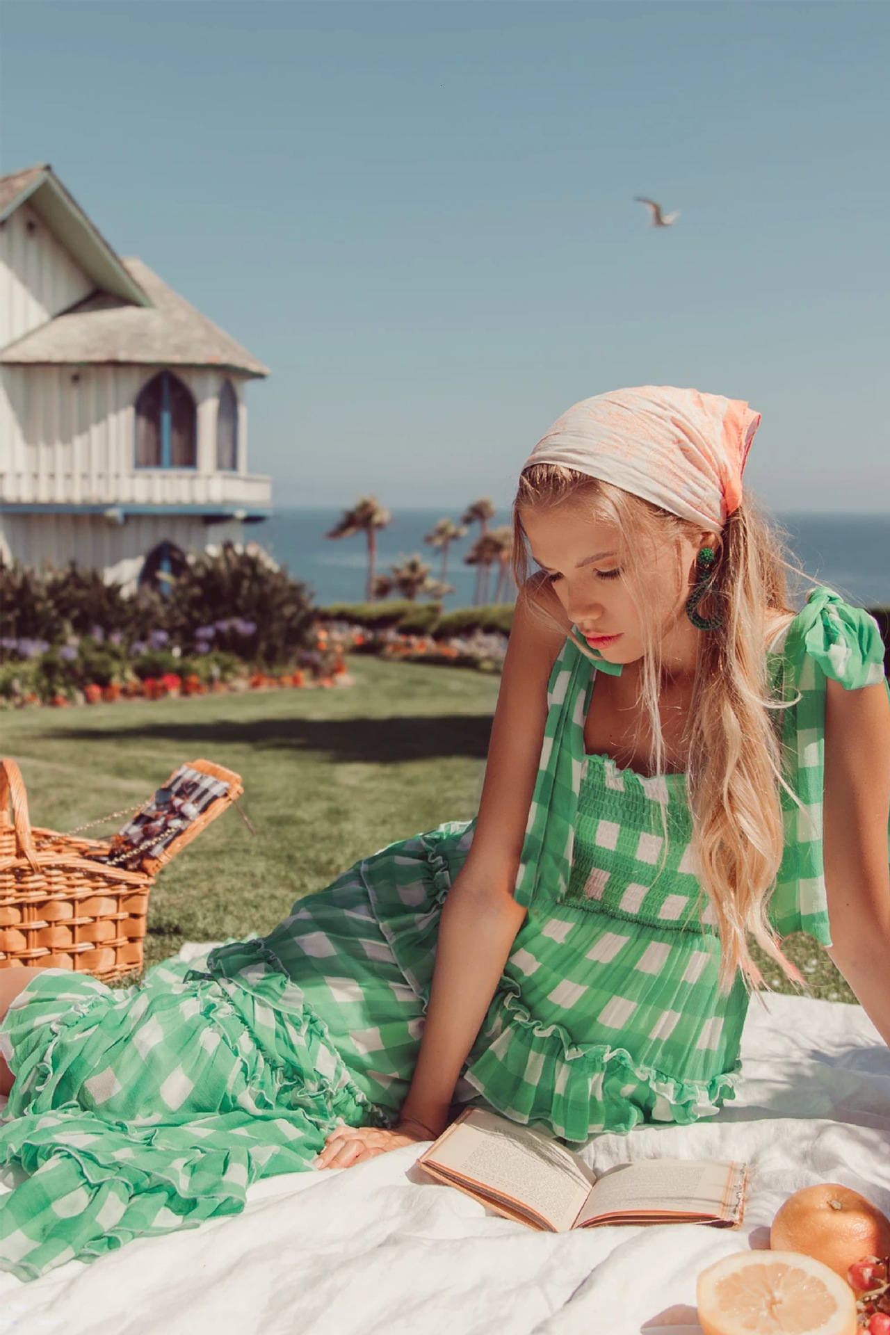 Green Chiffon Dress high waist dress