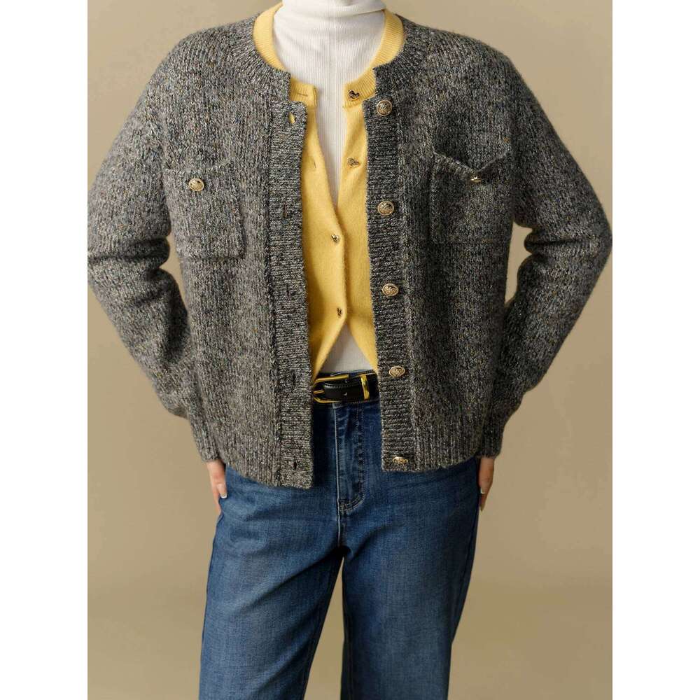 DUSHU Women's Round Neck Knitted Cardigan 2024 Winter New Product Commuting Fashion Sweater Jacket for Women 24DS84155