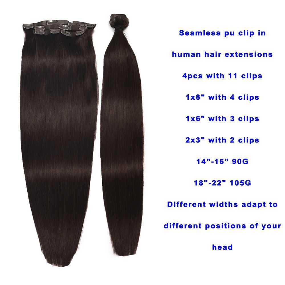 100% Russian Human Remy Hair Clip in Wholesale Invisible Seamless Clip in Hair Extension Human Hair 4pcs 90-110g S25526