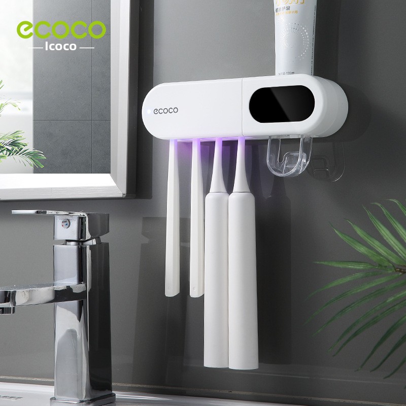 Electric Toothbrush Sanitizer Set Smart UVC Sterilization Punch Free Wall Mounted Toothbrush Holder Organizer