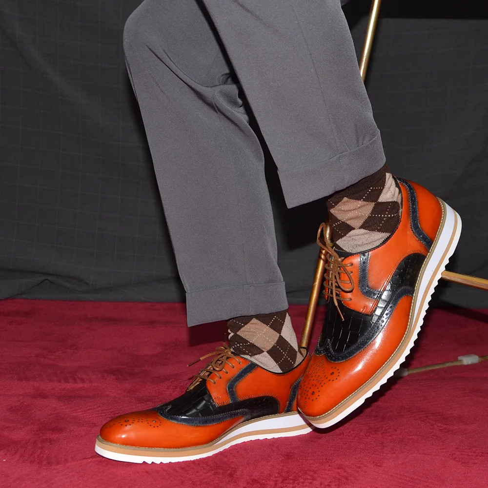 Italy Mens Wingtip Lace Up Dress Derby Shoes Classic Modern Formal Color Block Oxford Lightweight Casual Social Party Seankers 250526