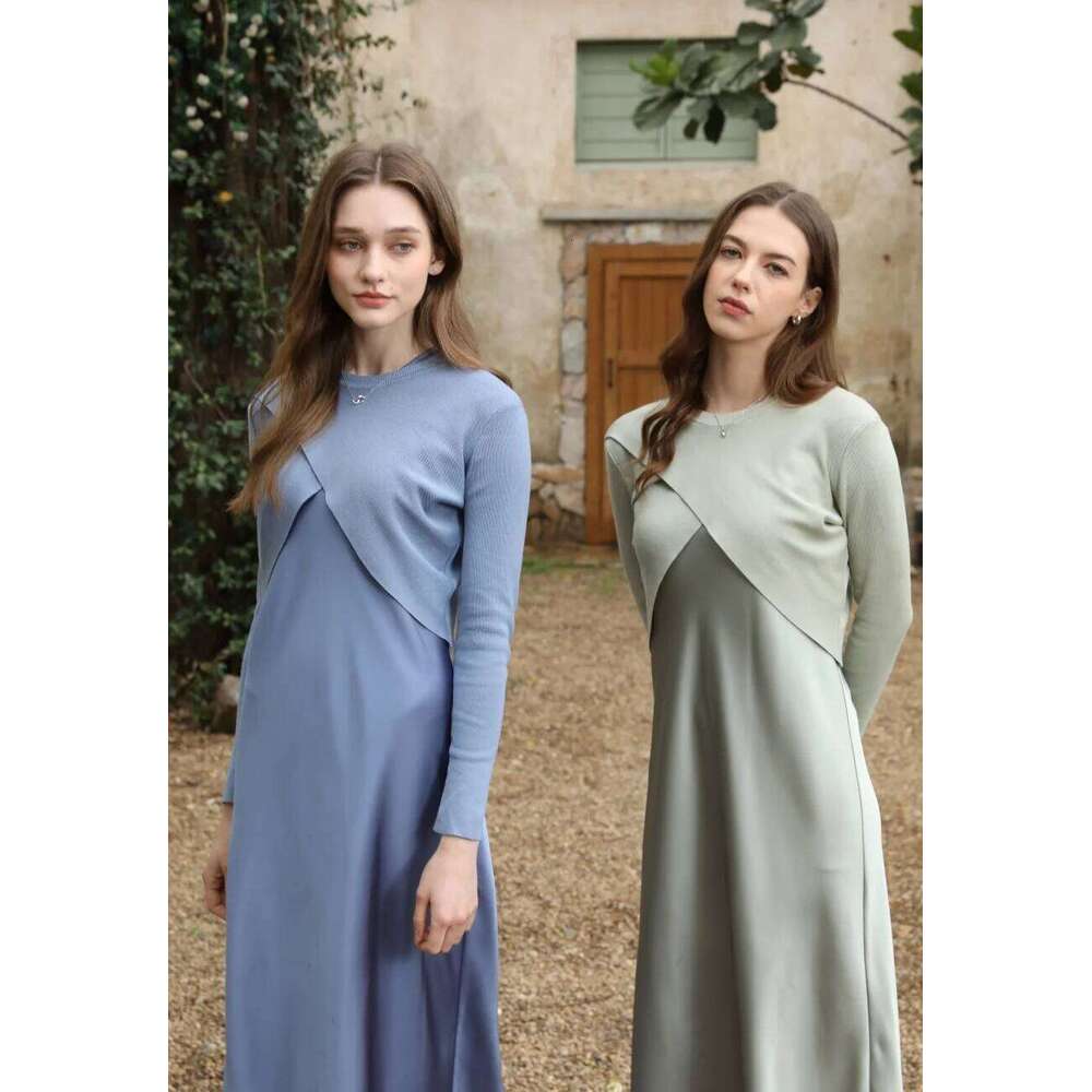 Hot Tight Dresses AS Spring Summer Elegance Satin Dress Knitted Top Match Set Maxi Floor Length Woman Clothes Casual Knee Length Dresses