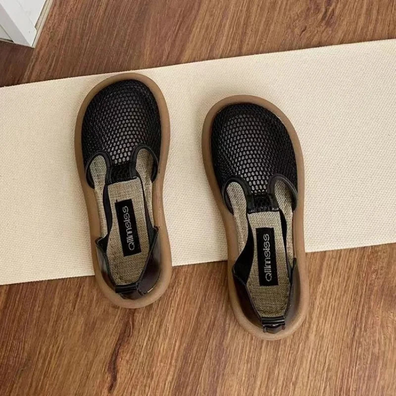 Rubber Round Toe Deep Mouth Mesh Single Shoes Low Top Flat Heel 250526