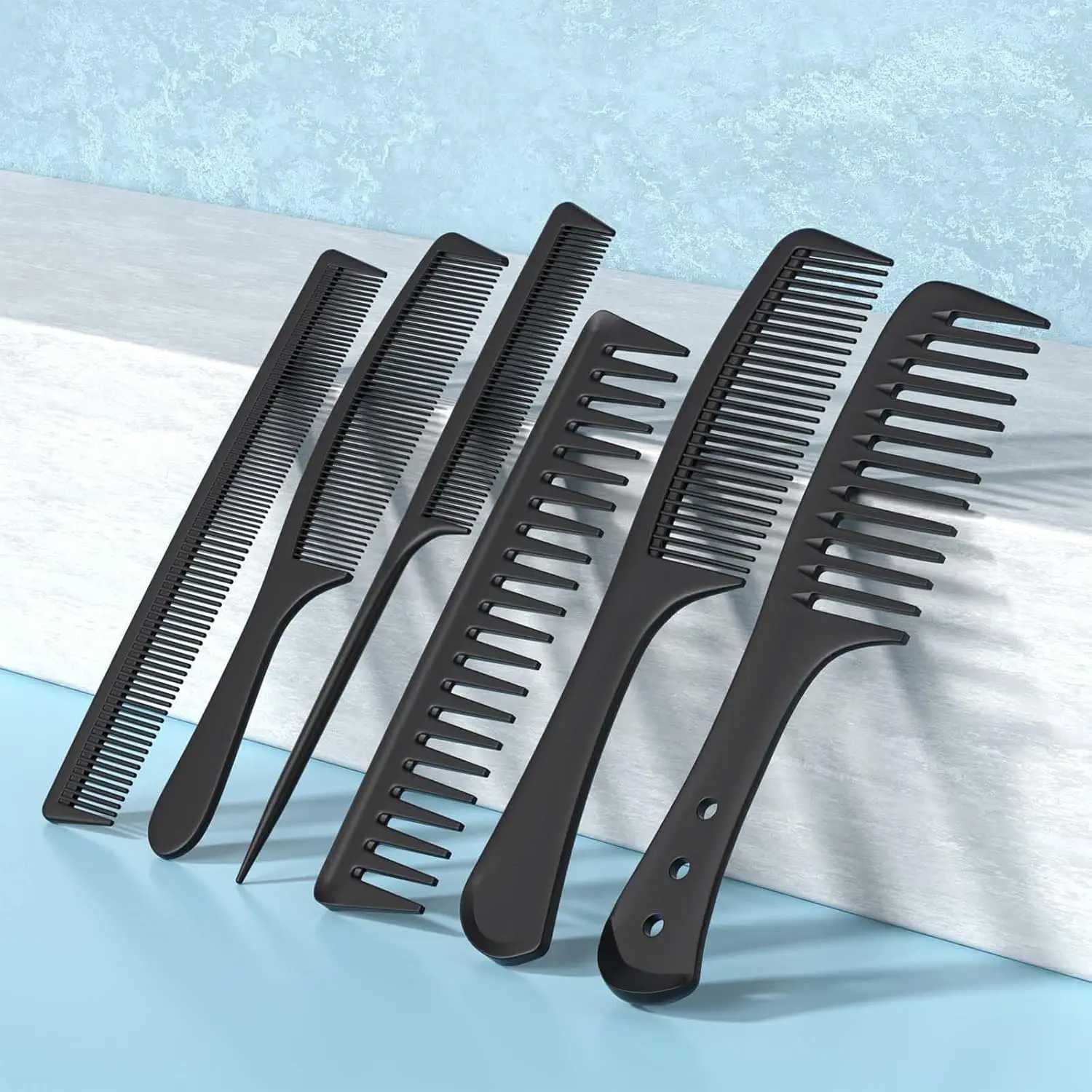 6 PCS Hair Comb Set Black Durable Wide and Fine Tooth Rat Tail Hair Barber Comb for Women Professional Combs R250526
