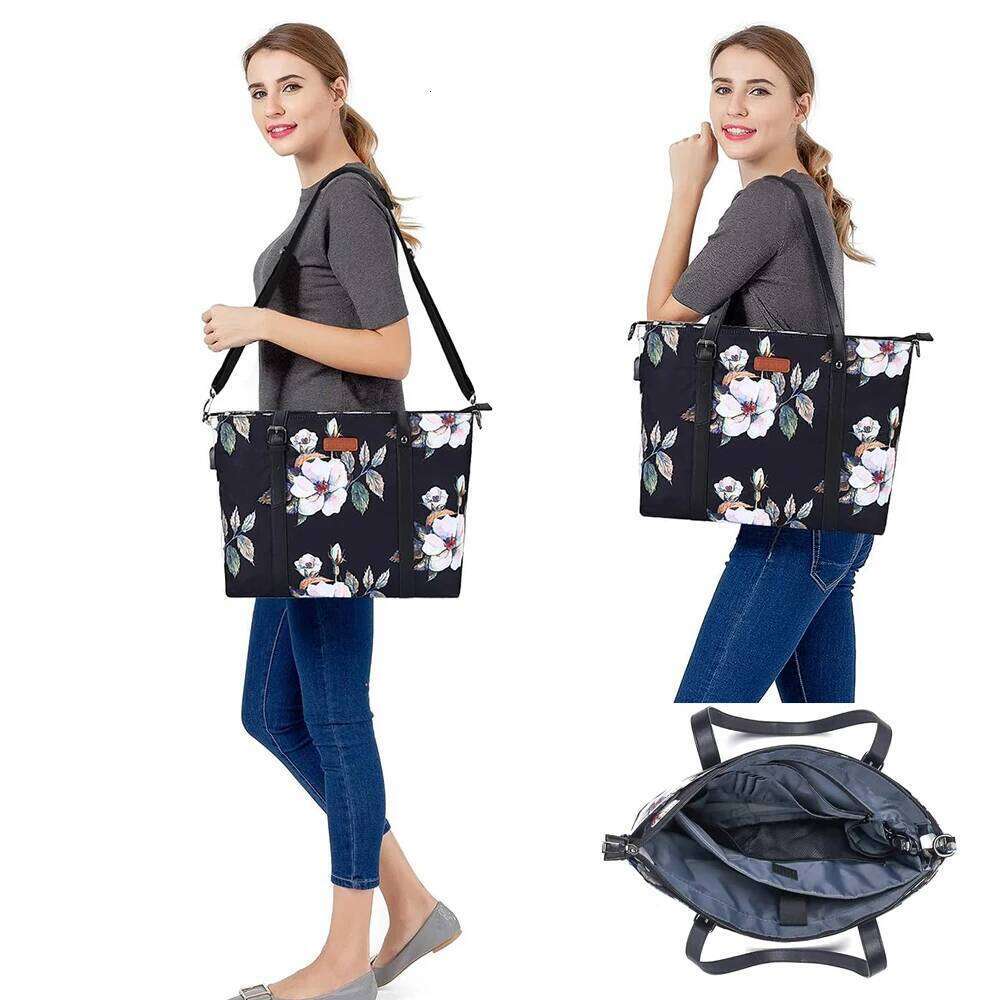 Women's Bags Designer MOSISO USB Port Tote (13-13.3 Inch) With Adjustable Top Handle, Hibiscus Polyester Work Travel Laptop Bag For Women