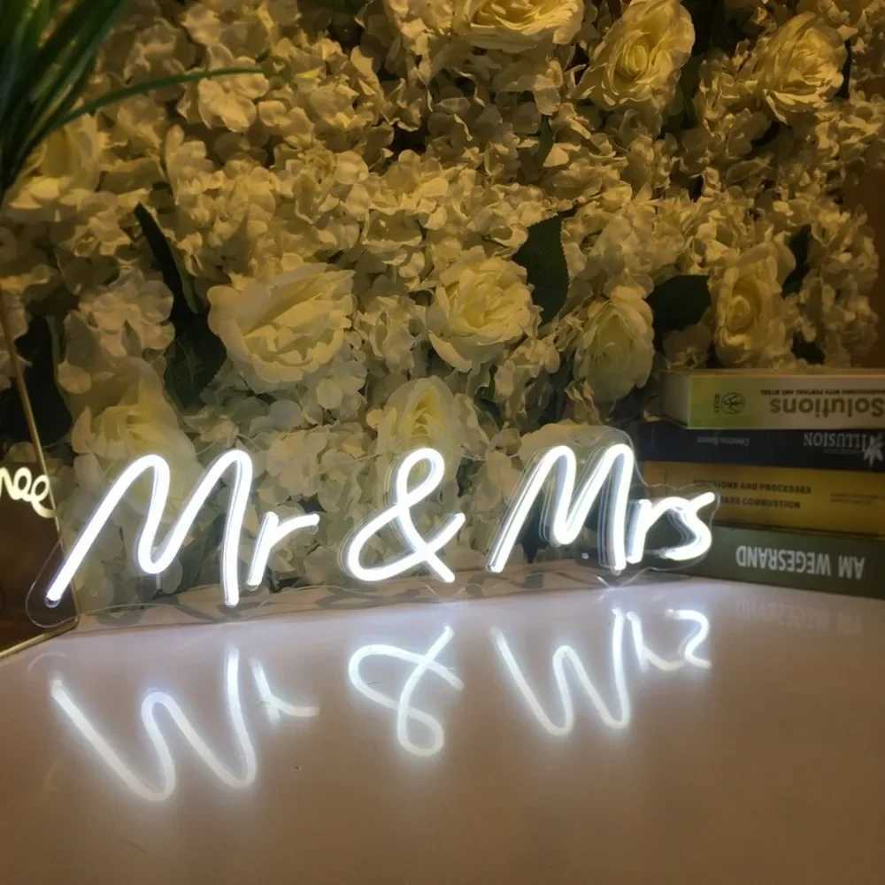 Mr Mrs Neon Sign LED Light Wedding Party Wall LED Neon Signs Room Hanging Aesthetic Decoration Gifts Miss Mrs LED Neon Light W250526