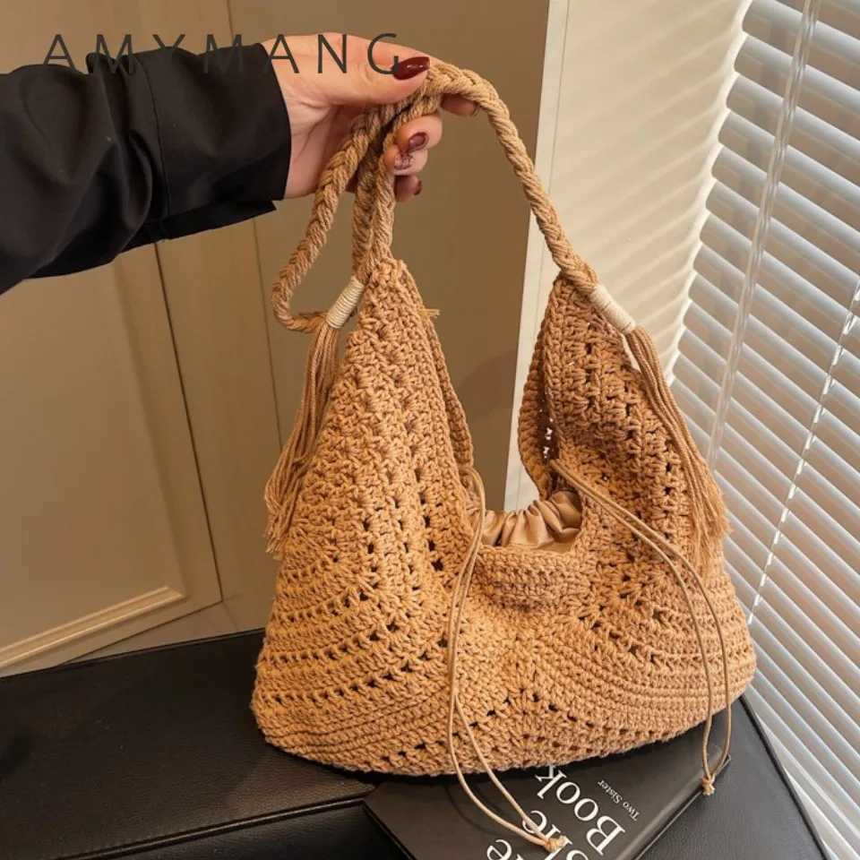 Lazy Style Relaxation Feeling Large Capacity Woven Bag Womens Summer Seaside Vacation One-shoulder Beach Bag Straw Tote Bag W250524