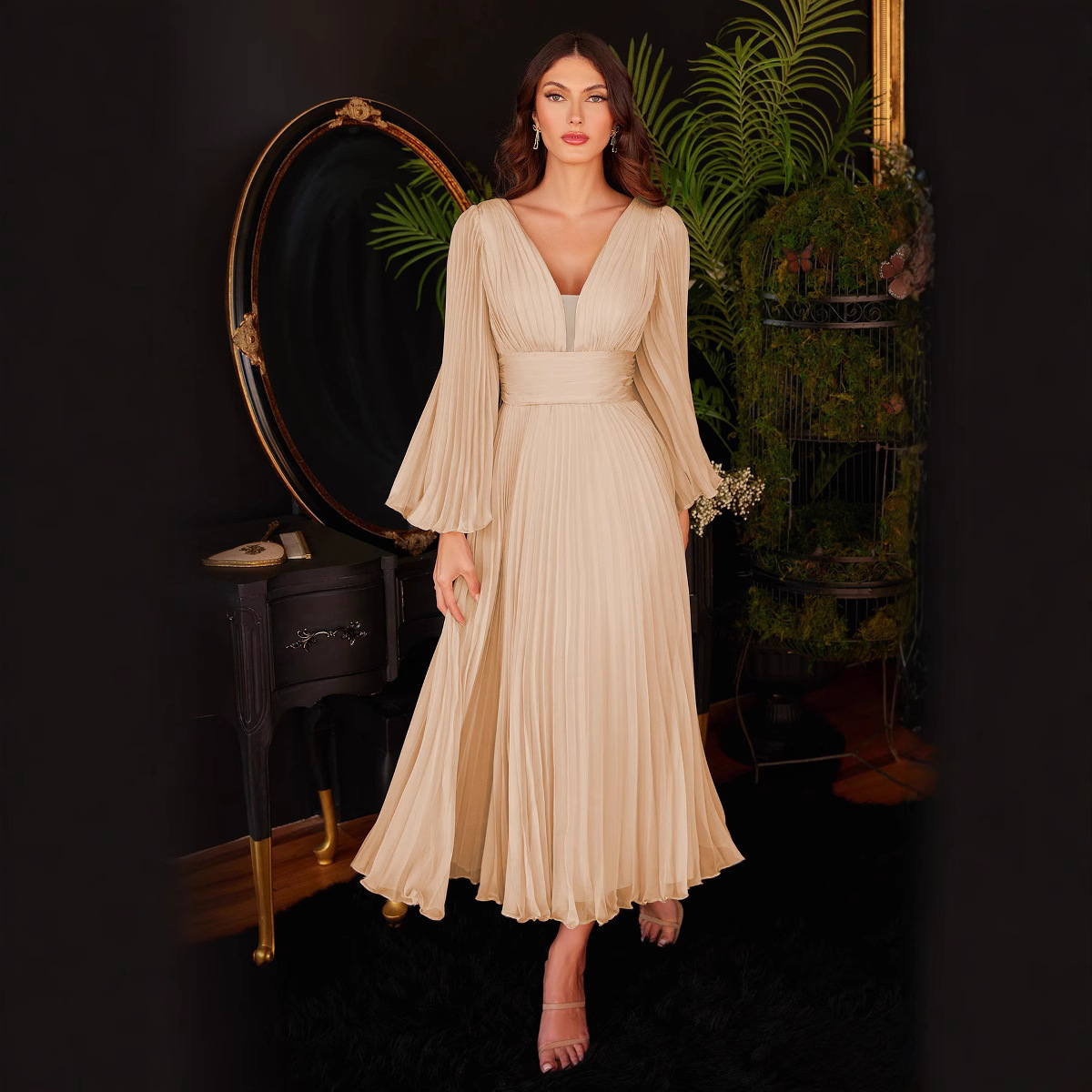 Autumn/Winter New Elegant V-neck Womens Dress Party Evening Dress