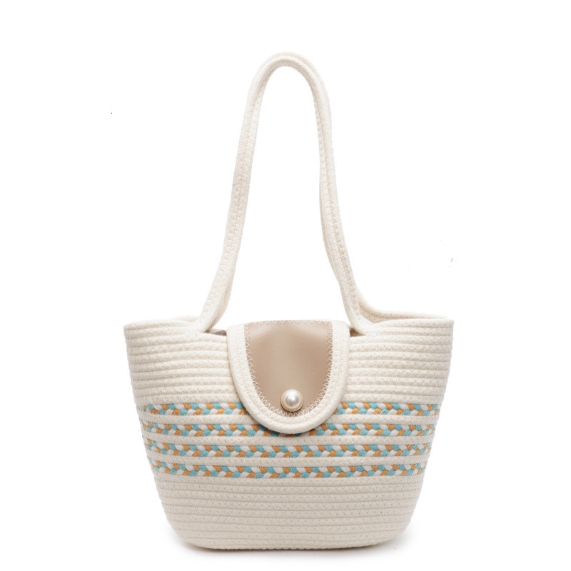 2025 New Fashion Cotton Woven for Women Vacation Beach Artistic Temperament Shoulder Tote Bag