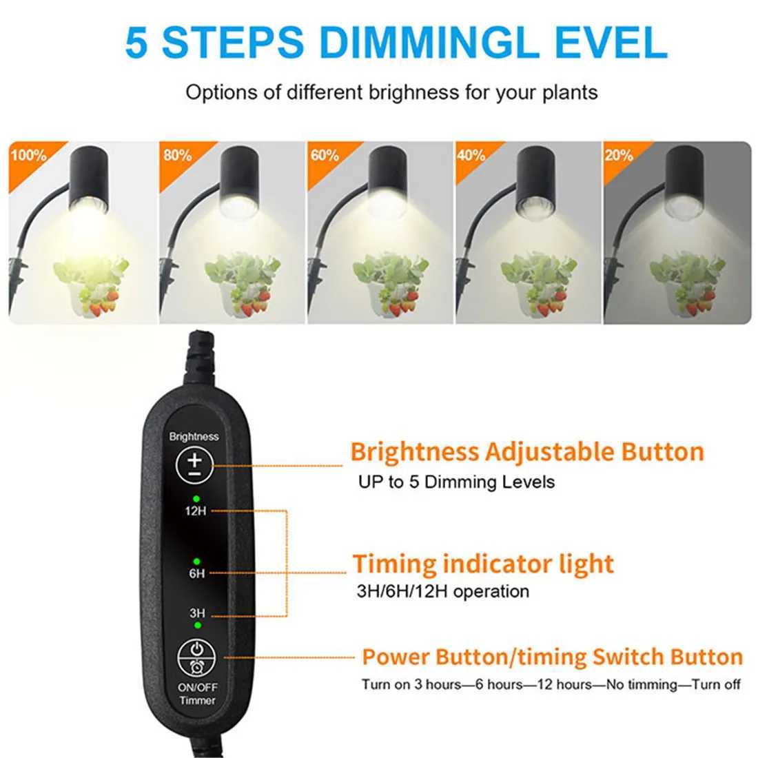 Tripod Standing Dimmable 20W LED Growing Light Red/Blue/Day White Full Spectrum Floor Timing Plant Lamp for Seedling FloweringXJ250526