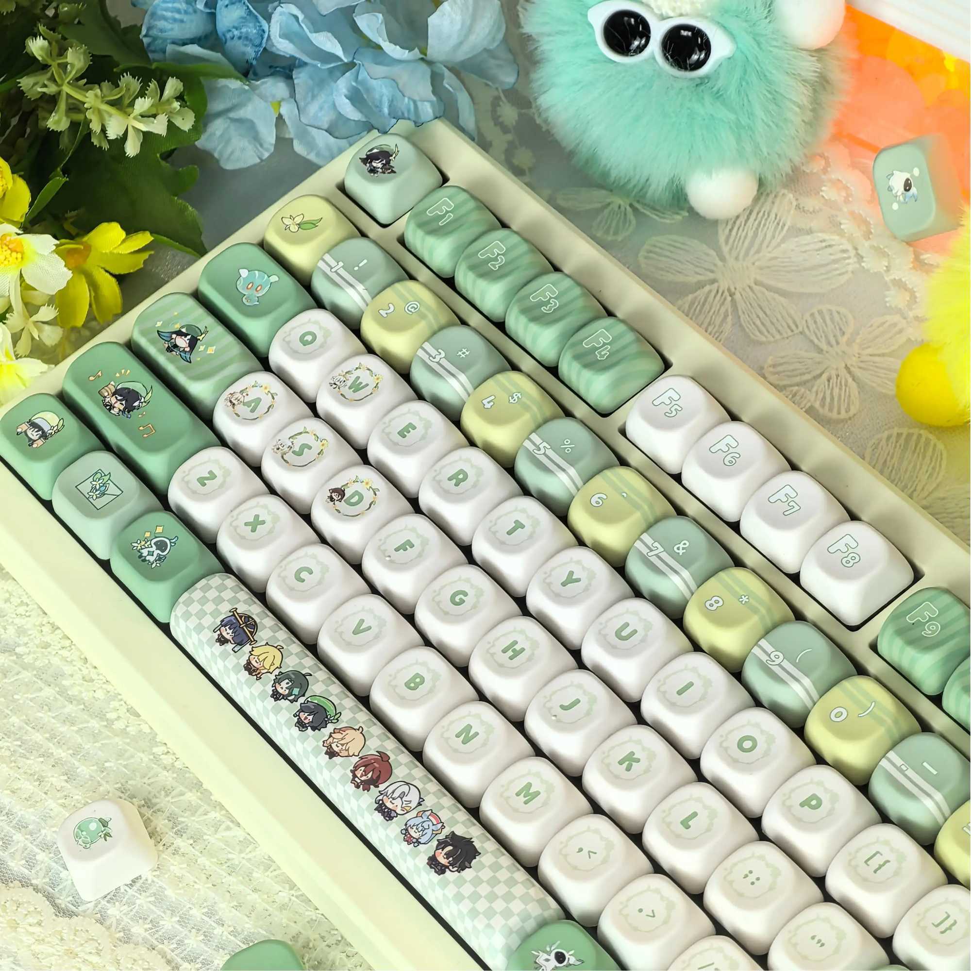 Genshin Impact Venti Keycap Green MOA Profile PBT Five-Sided Sublimation Cartoon Cute Gaming Keyca for Mechanical Keyboard R250526