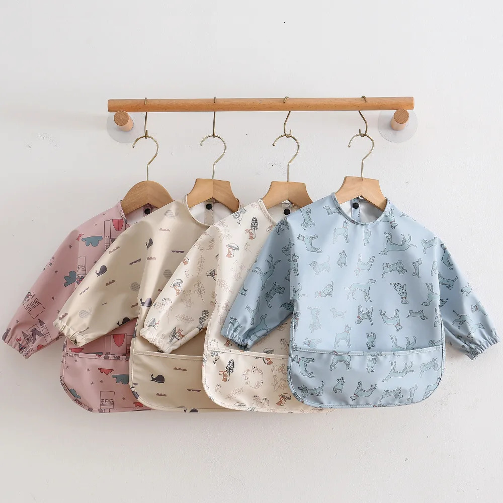 Cute Baby Bibs Toddler Waterproof Long Sleeve Apron Cartoon Animals Children Feeding Smock Bib Baby Stuff born Accessories 250522
