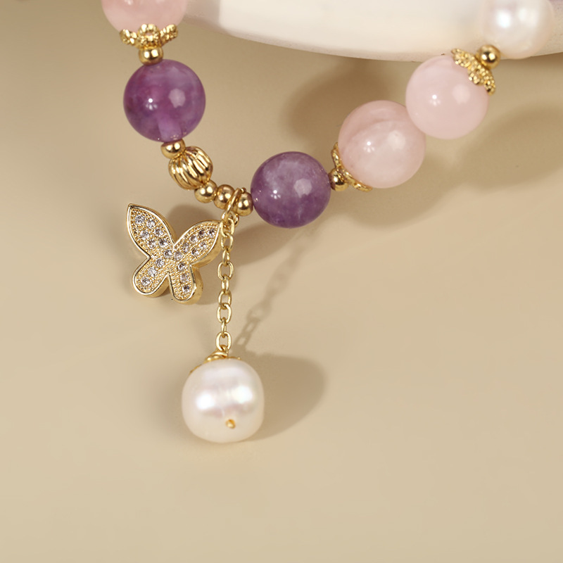 Decor Natural Purple Crystal Pearl Forest Style Layered Temperament Bracelet