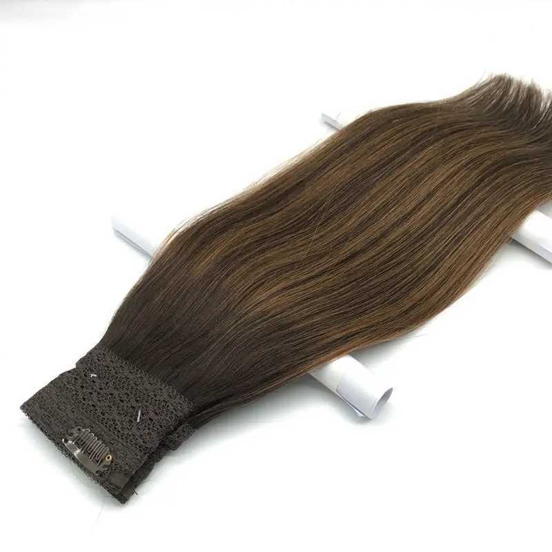 Wire Hair Extensions Real Human Hair Balayage Dark Brown to Chestnut Brown Invisible Transparent Remy Fish Line Hair Extensions S25526
