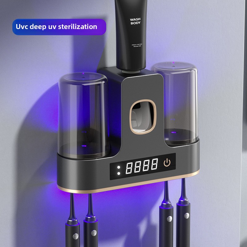 UV Toothbrush Sanitizer: Smart Tooth Cup Dryer, Punch - free Wall - mounted Storage Rack with Sterilization Function for Bathroom