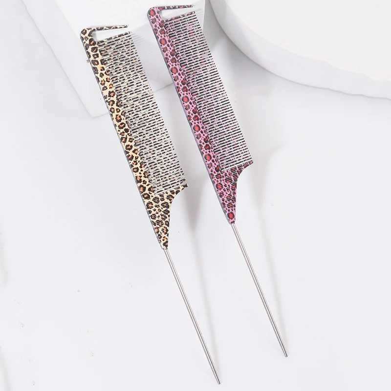 1pc Leopard Print Rat Tail Comb - Fine-tooth Anti-static Hair Styling Brush with ABS Plastic Handle and Steel Needle for Normal R250526