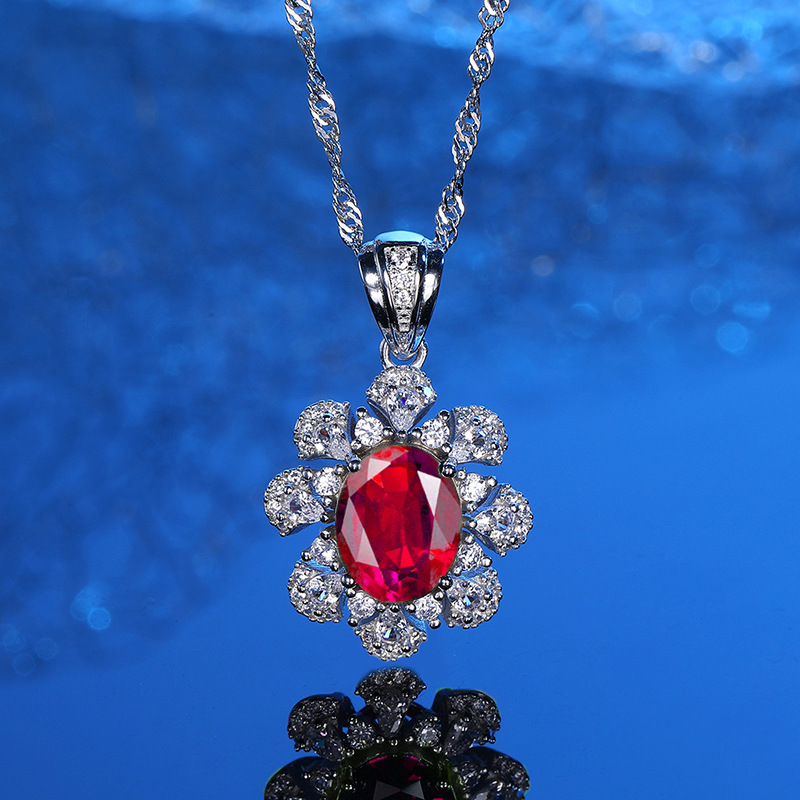 925 Sterling Silver Multi-Color Gemstone Necklace with Green, Blue, and Red Gemstones, Full Diamond Inlay, Princess Style Jewelry for Women