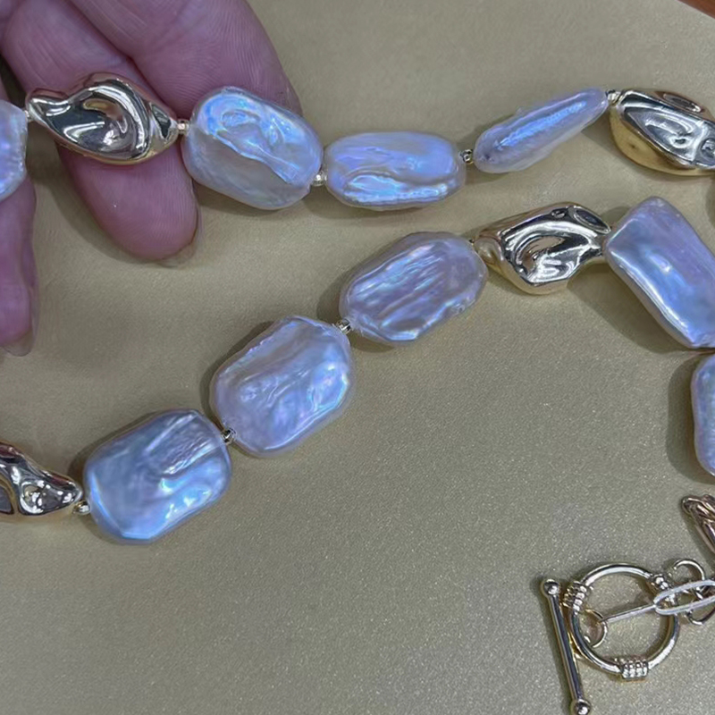 Classical Style Loose-Baroque Squared Pearls Necklace Made from High-Quality Natural Freshwater