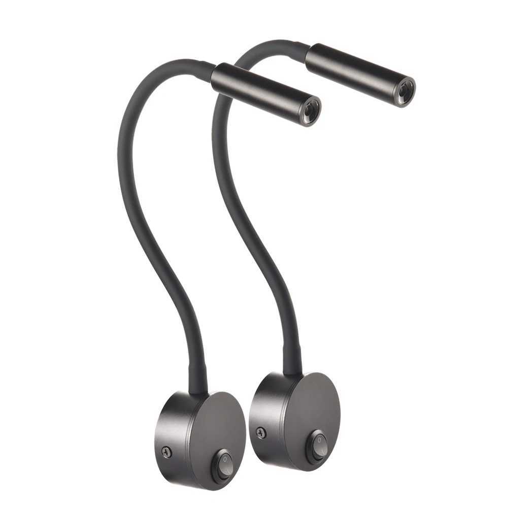 2pcs LED Wall lamp 3W for Bedside Study Reading Book Lamp Black Silver White wall light EU US Plug CordXJ250526