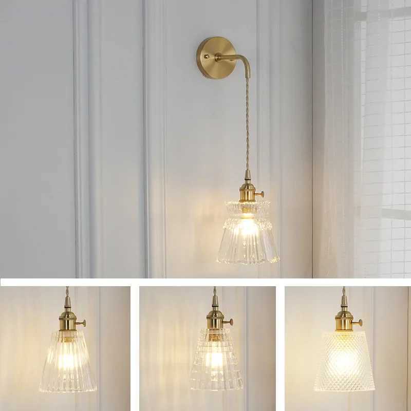 Nordic Japanese Brass Wall Lamp Bedroom Bedside Lamp Bathroom Cloakroom Background Wall Mirror Front Creative Glass Wall LampXJ250526