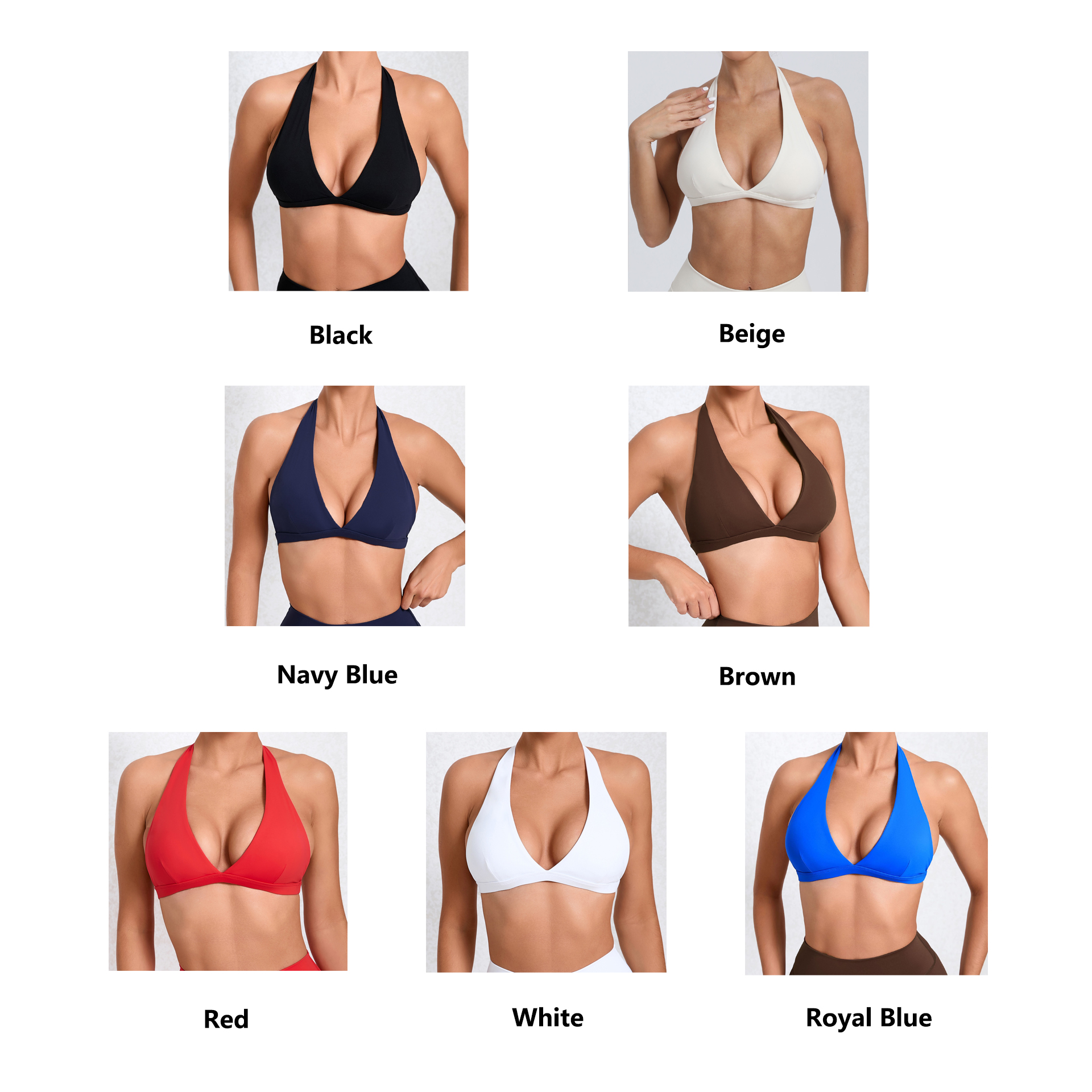JJ-10317 Women Sexy Yoga Clothing Backless Deep V Neck Cropped Workout Fitness Top Halter Athletic Sports Running Yoga Bra Push Up Workout Bralette