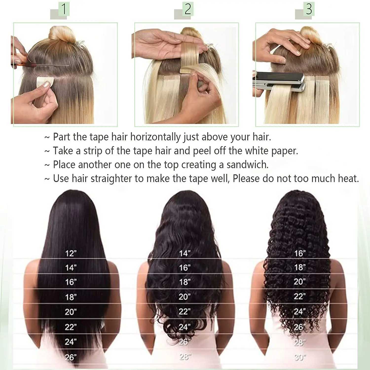 VeSunny Tape in Hair Extensions Silky Straight Hair 100% Real Human Hair Invisible Black Seamless Tape in Human Hair Extensions S25526