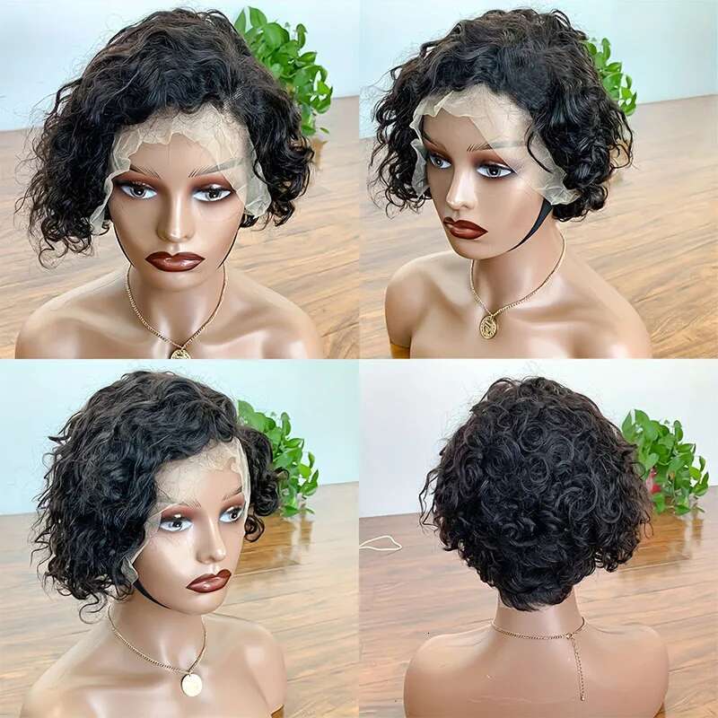 Pixie Cut Brazilian Short Bob Curly Lace Front Wigs Human Hair for Black Woman