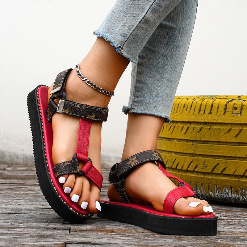 New round toe thick-soled one-strap casual flat women's sandals for summer 2025