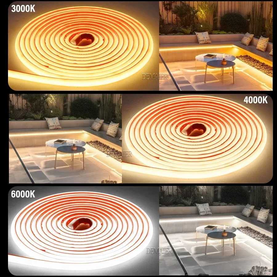 COB LED Strip 360leds/M High Bright EU Plug 220V CRI RA90 Waterproof Outdoor Garden FOB LED Tape For Bedroom Kitchen Lighting W250526