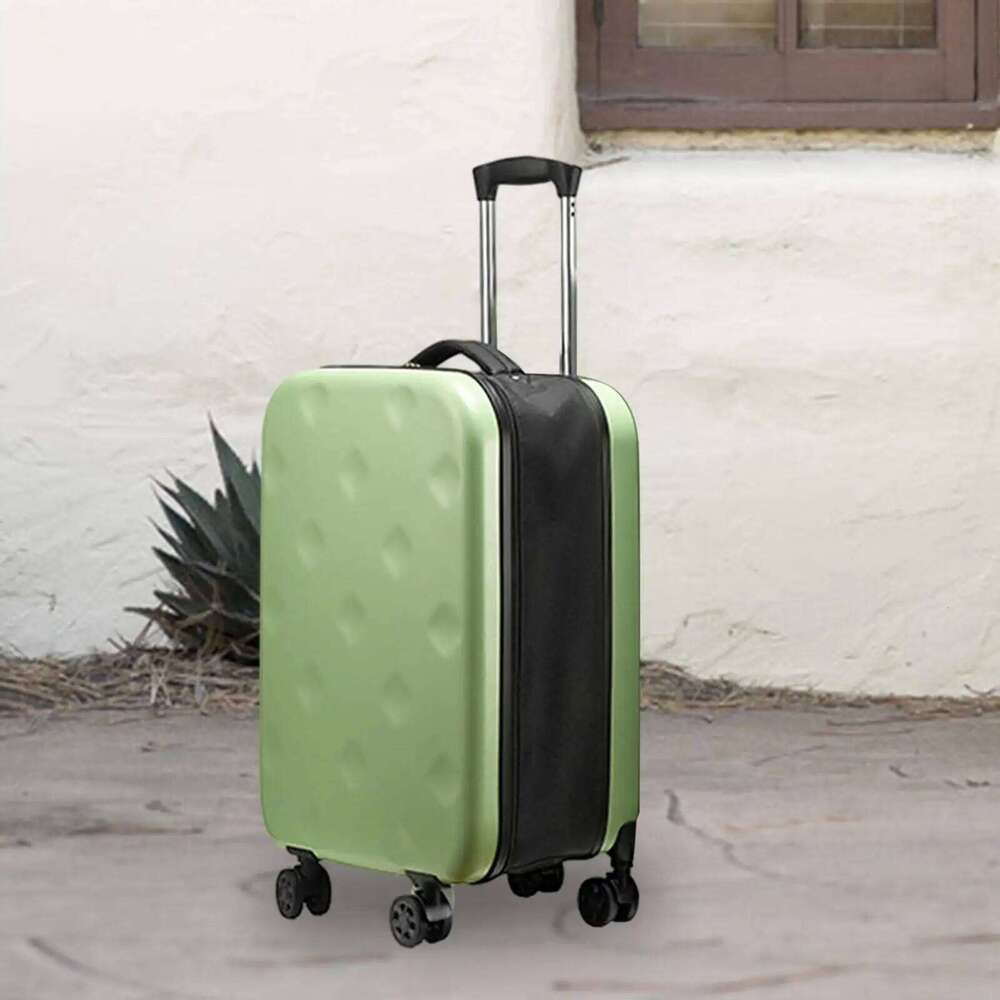 Collapsible Carry on Lage Scratch, Water & Impact Resistant Hard Shell Green Travel Suitcase Folding Trolley Case