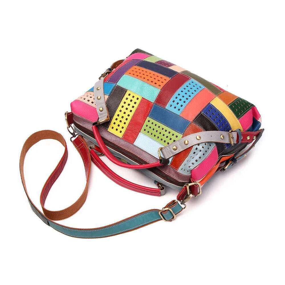 Color Geometric Pattern Contrast Color Hand-Ed Handbag Single Shoulder Crossbody Women's Casual Bag