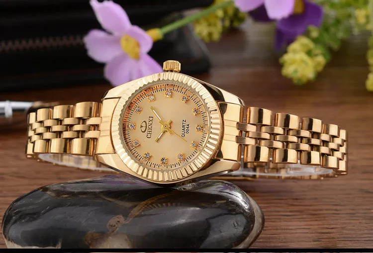 CHENXI Top Ladies Golden Watch for Women Clock Female Womens Dress Rhinestone Quartz Waterproof Wristwatches 250521