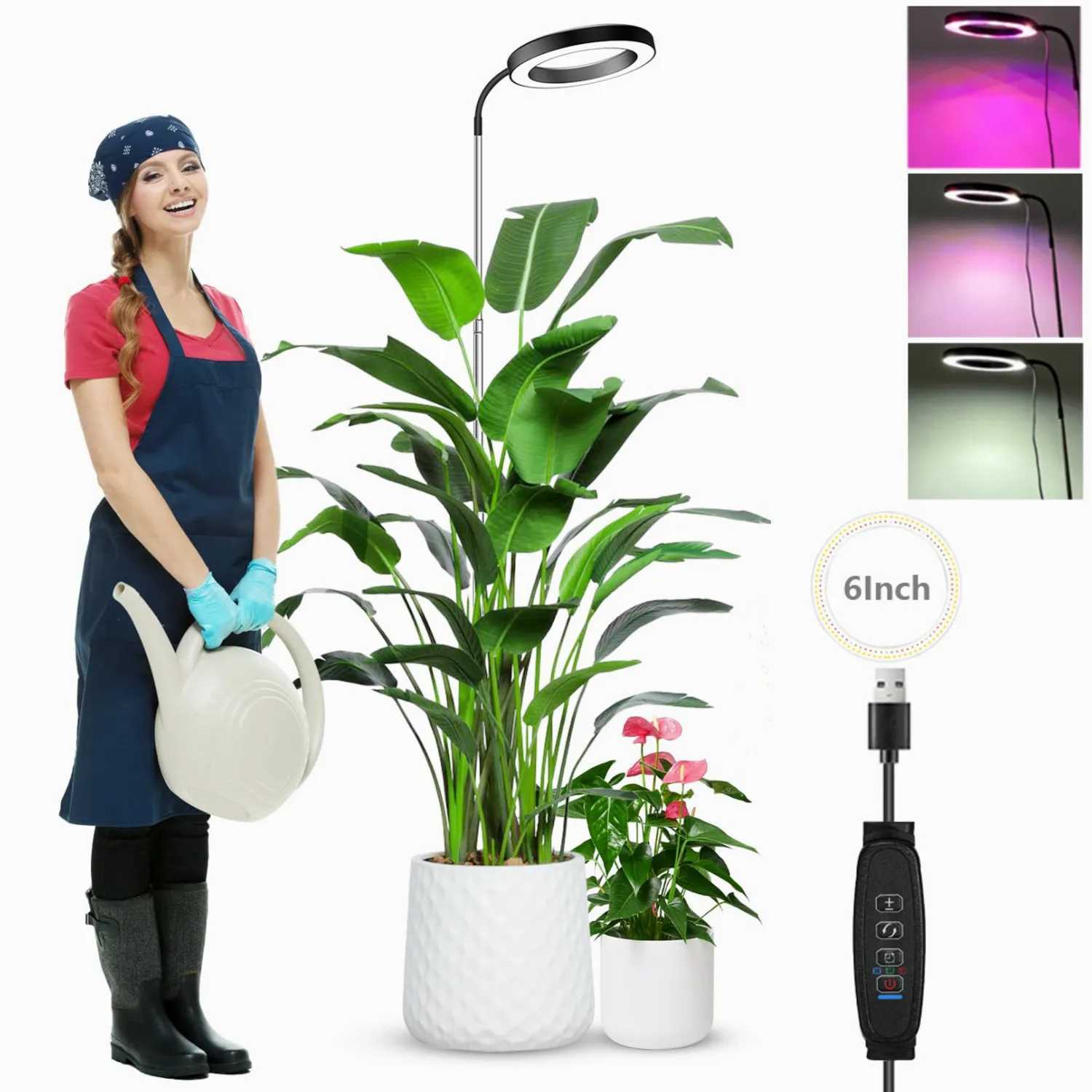 LED Grow Light for Indoor Plants Red Blue Full Spectrum Plant Light 360 Gooseneck Height Adjustable Grow Lamp with 3 Light ModesXJ250526