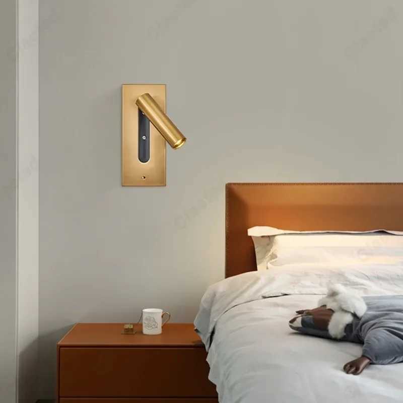 Simple LED Embedded with Switch Wall Light 3W Warm Light Spotlight Reading Light USB Charging Port Indoor Bedroom Bedside LampXJ250526