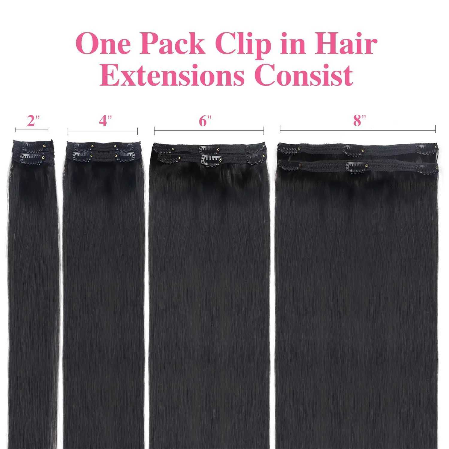 120G/8 Pieces Clip In Hair Extensions Human Hair Brazilian Straight Virgin 100% Human Hair Natural Black Color Clip In Remy Hair S25526