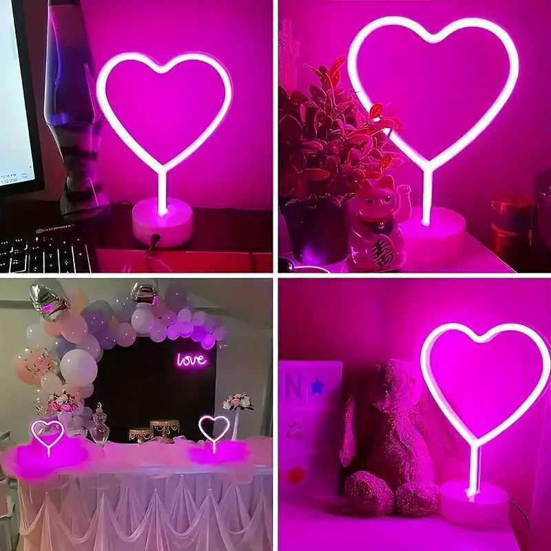Heart-Shaped Neon Sign LED Pink USB-Powered Battery Decorative Light for Bedroom Decor Table Night Light 02 W250526