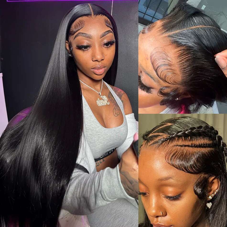 250 Density 13x4 13x6 Bone Straight HD Transparent Front Human Hair Wig Synthetic hair Inch Pre Plucked Lace Frontal Wigs