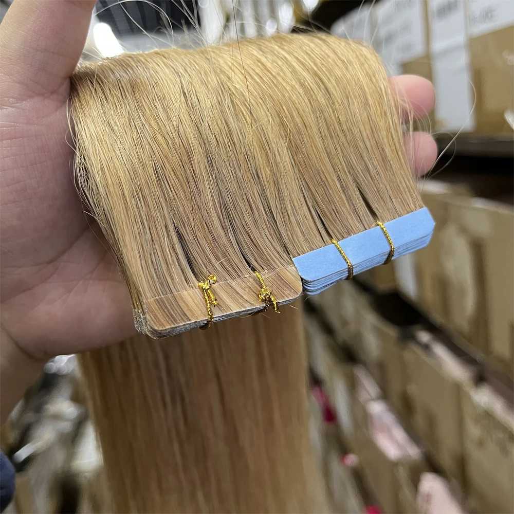 27# Tape in Hair Extensions Light Brown Color 100% Real Human Hair 20pcs 30g/pack Natural Straight Hair Extensions for Women S25526