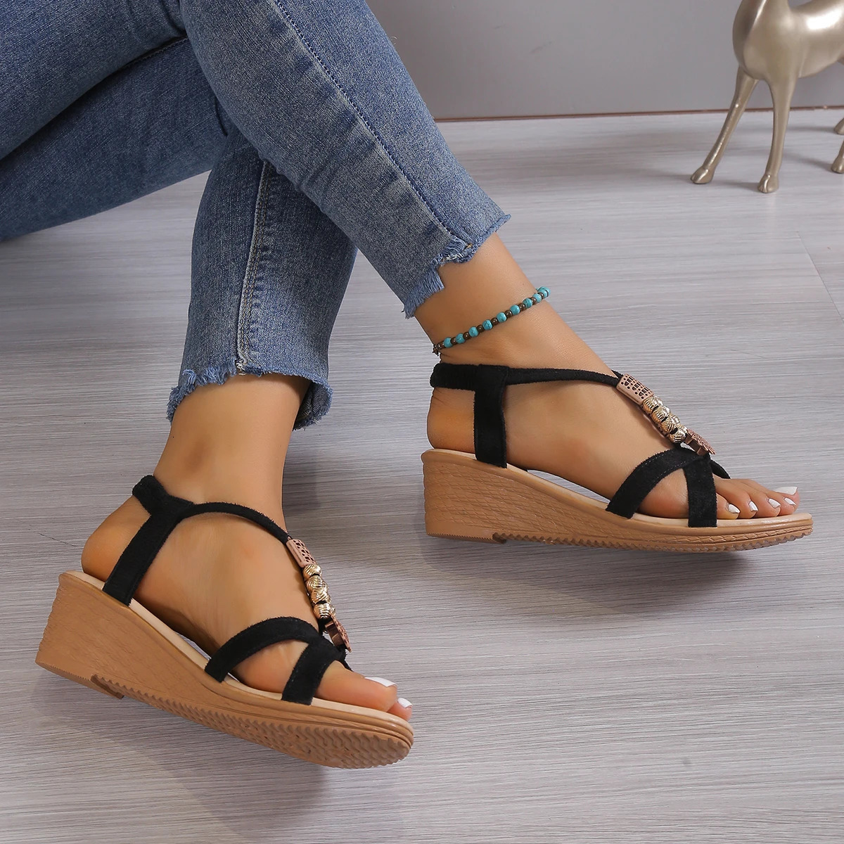 Wedge Sandals for Women Summer Comfortable Non Slip Beach Shoes Woman PU Leather Platform Roman Women 250526