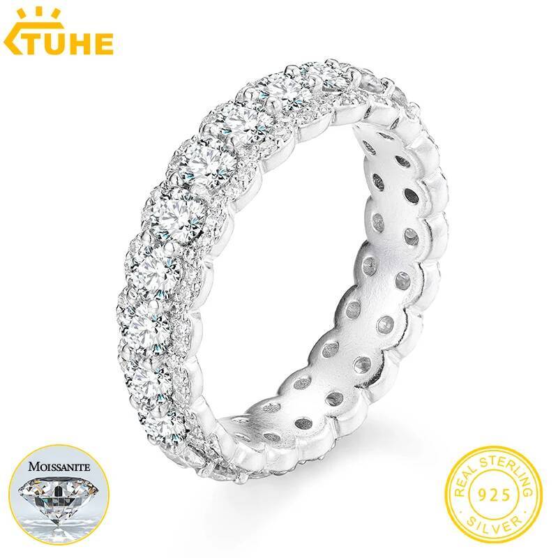 3 Rows 3mm Classic Ring Sier For Women Moissanite VVS1 D Color With Gra Certificate Pass Dia Tester
