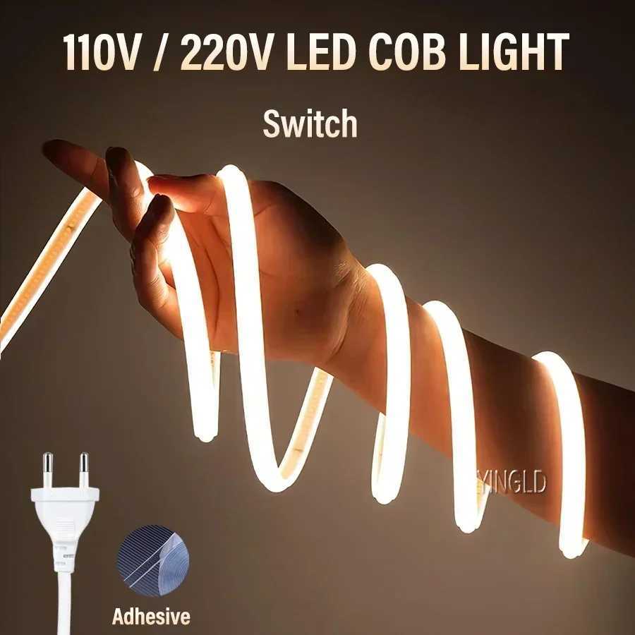 COB LED Strip 360leds/M High Bright EU Plug 220V CRI RA90 Waterproof Outdoor Garden FOB LED Tape For Bedroom Kitchen Lighting W250526